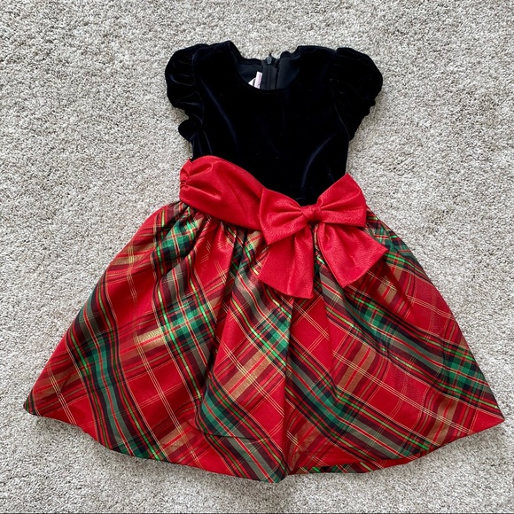 Bonnie Jean Red and Black Velvet Christmas Dress - Size 5 - Picture 1 of 5